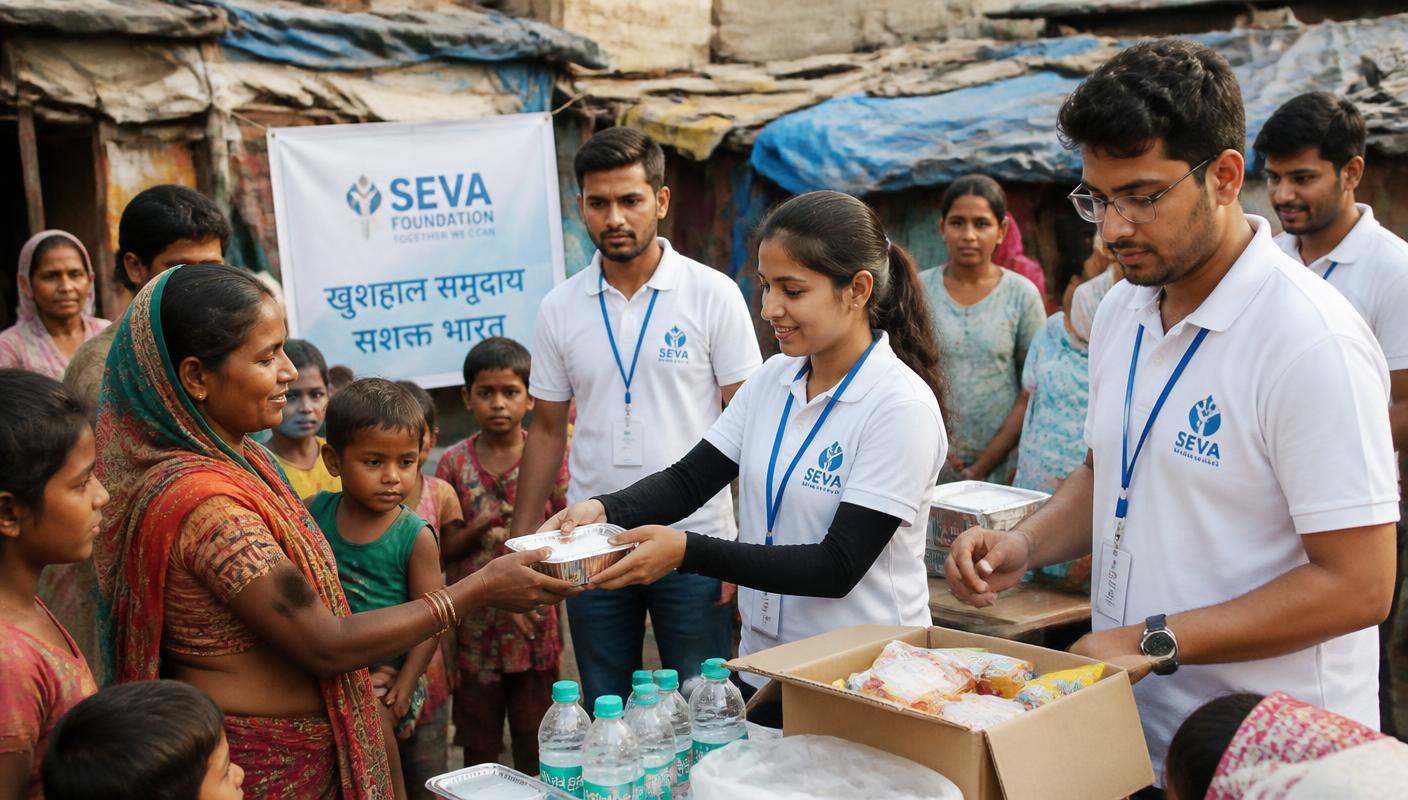 Volunteers distributing food kits in a community